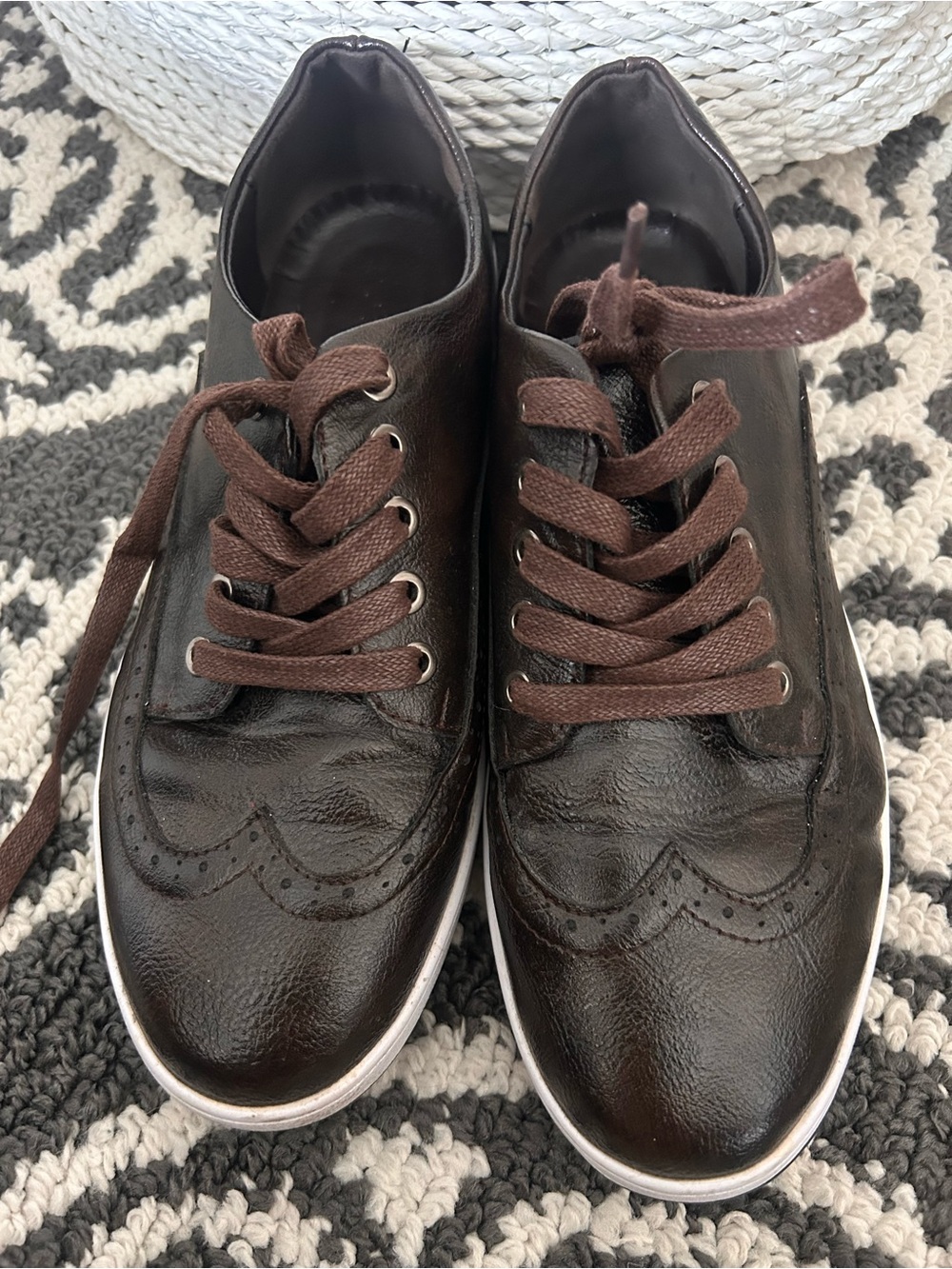 Source Unknown Brown Wingtip Derby Sneakers with White Soles